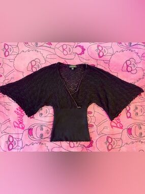 bebe Black V-Neck Batwing Sweater
